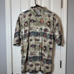 Boca Classics Hawaiian Fish Shirt Mens Large Cork Buttons Cotton And Rayon